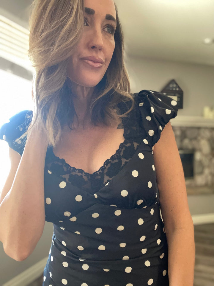 Polka Dot Satin Maxi Dress