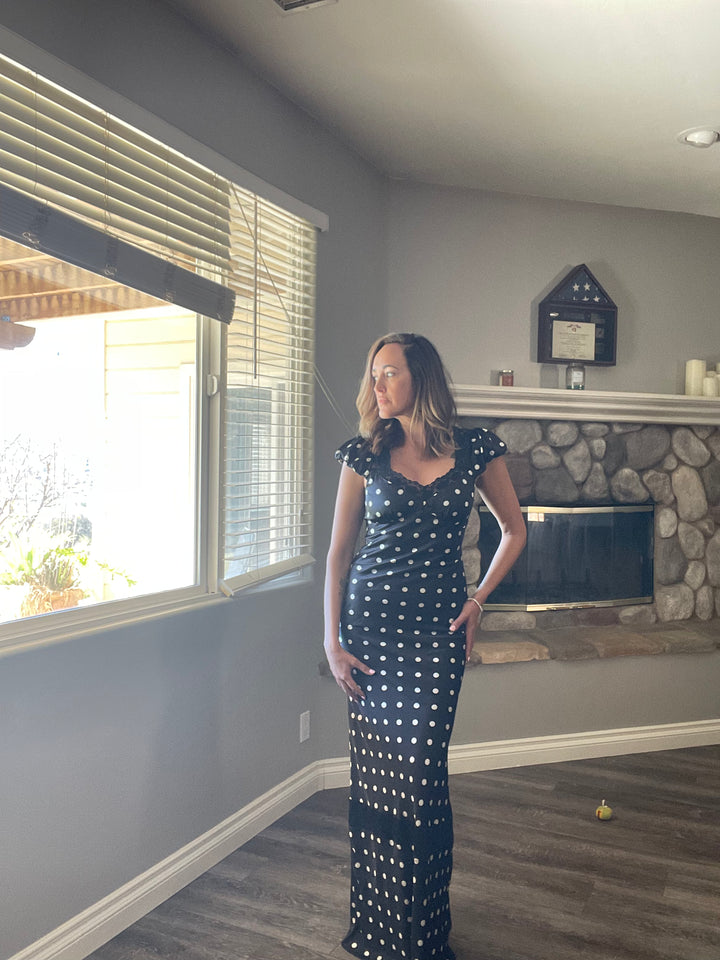 Polka Dot Satin Maxi Dress