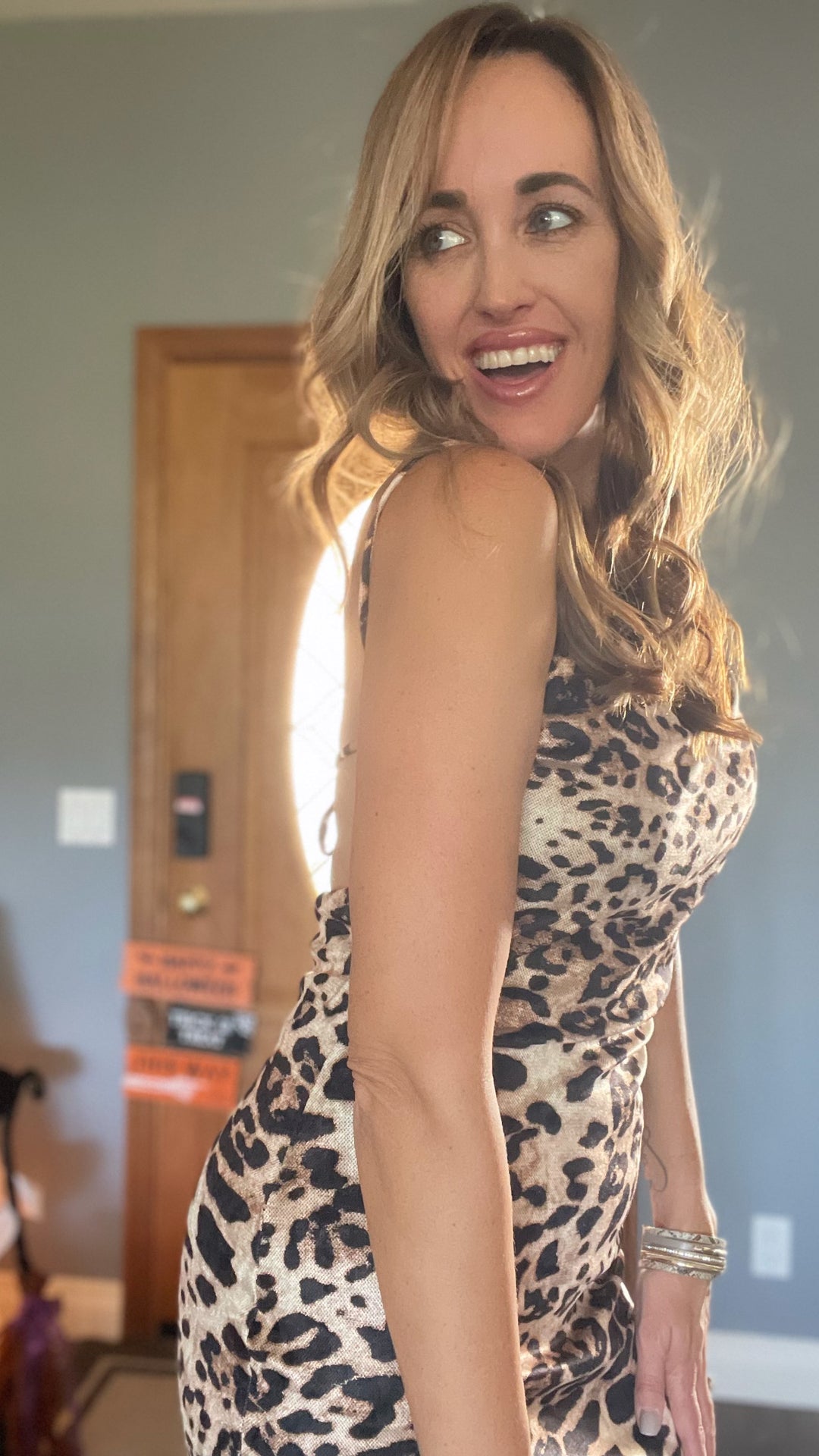 Leopard Print Back Cowl Maxi Dress