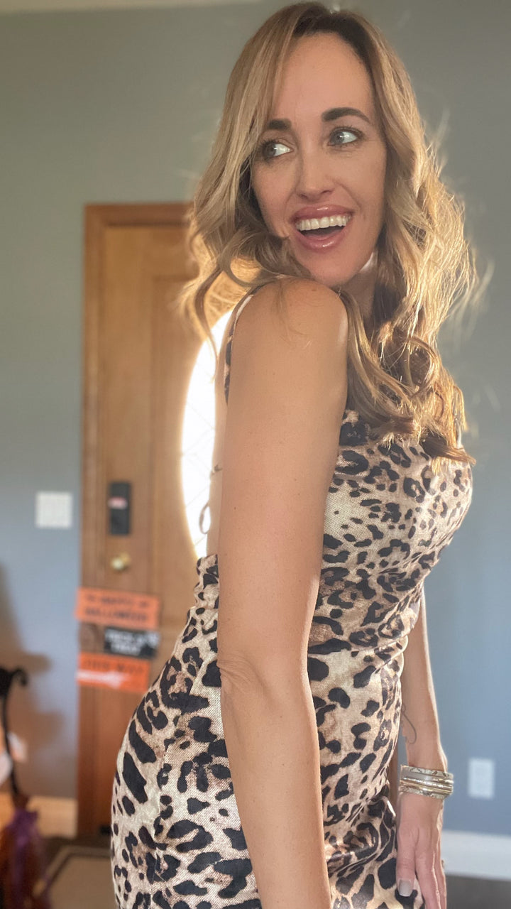Leopard Print Back Cowl Maxi Dress