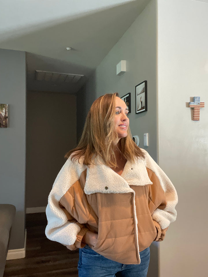 Fleece and Rib-Knit Quilted Double-Breasted Jacket