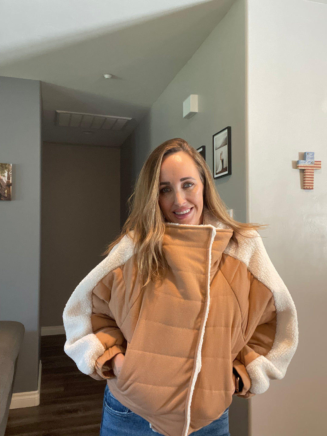 Fleece and Rib-Knit Quilted Double-Breasted Jacket