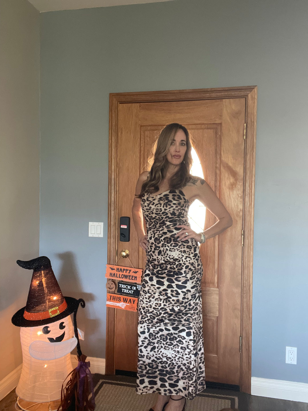 Leopard Print Back Cowl Maxi Dress