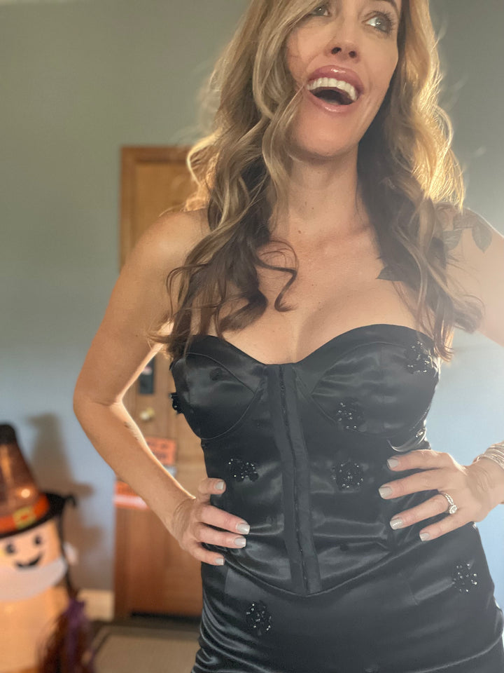 Satin Tube Corset Dress With Embellisments