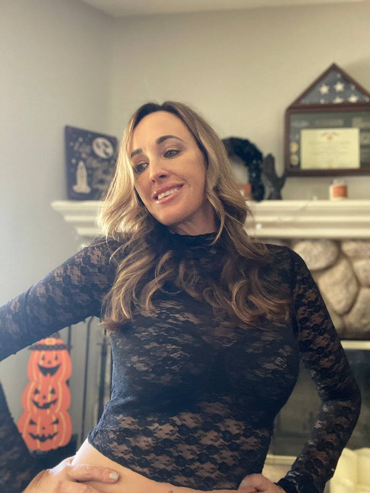 Sheer Lace High Neck See Through Top