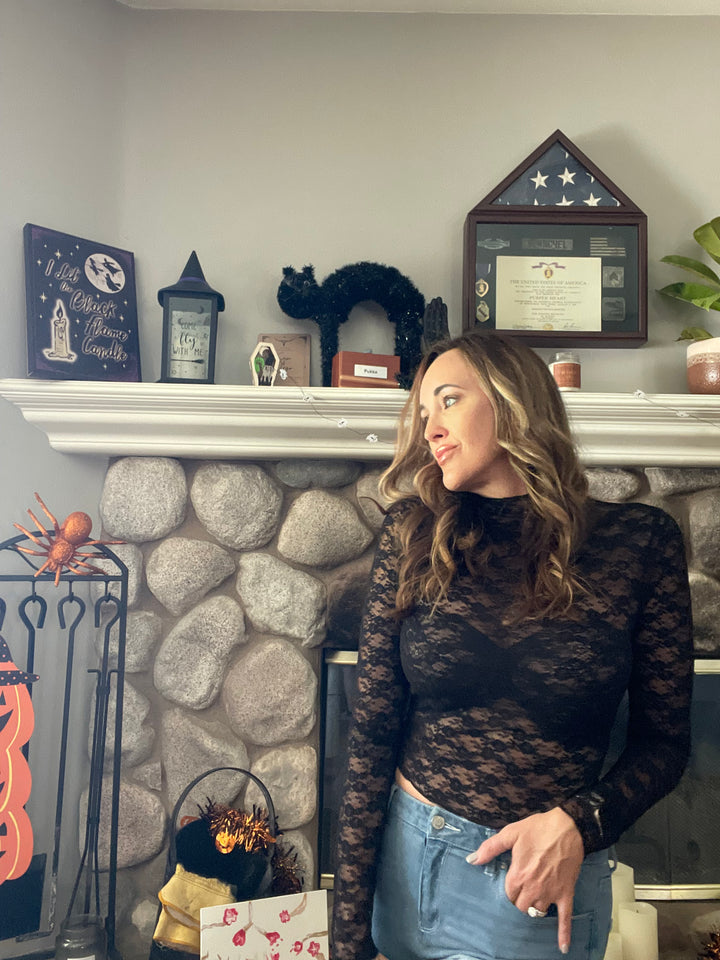 Sheer Lace High Neck See Through Top