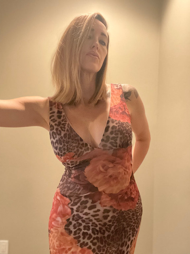 Mesh Leopard Print Maxi Dress