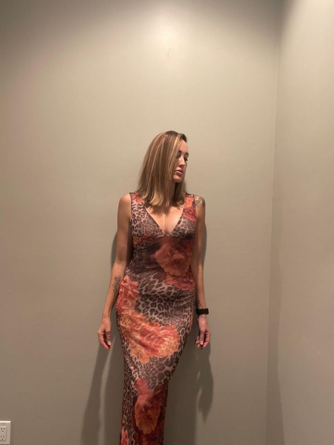 Mesh Leopard Print Maxi Dress