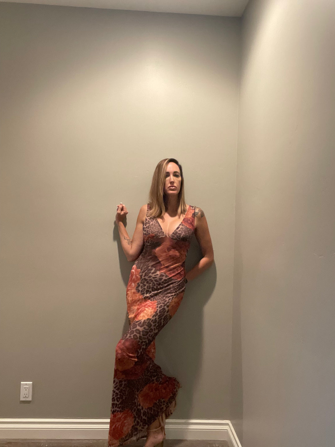 Mesh Leopard Print Maxi Dress