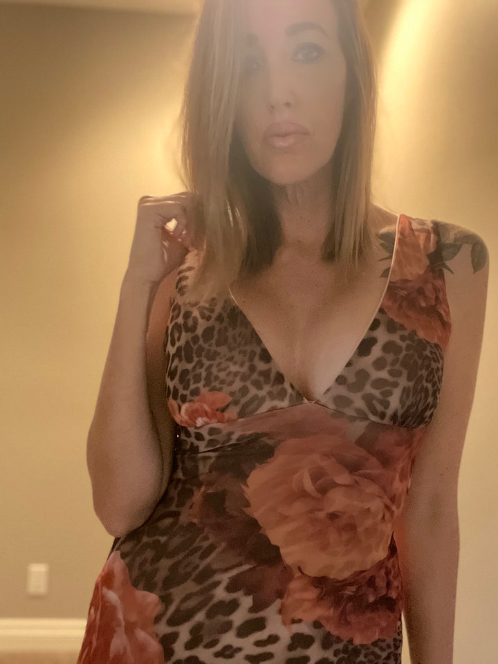 Mesh Leopard Print Maxi Dress