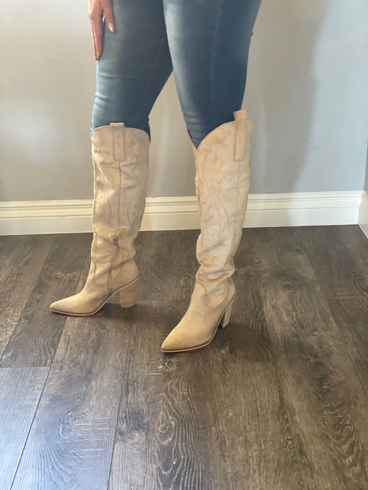 IVY-Samara Stitch Western Tall Boots- Beige