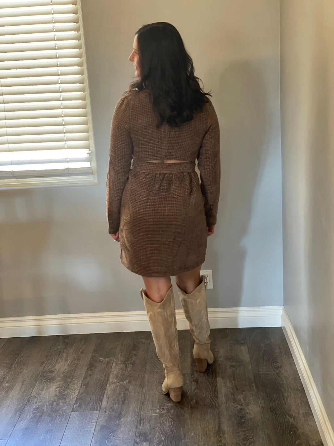 Tweed Notch Lapel Collar Belted Mini Dress