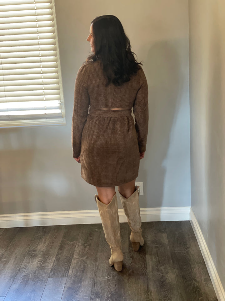 Tweed Notch Lapel Collar Belted Mini Dress