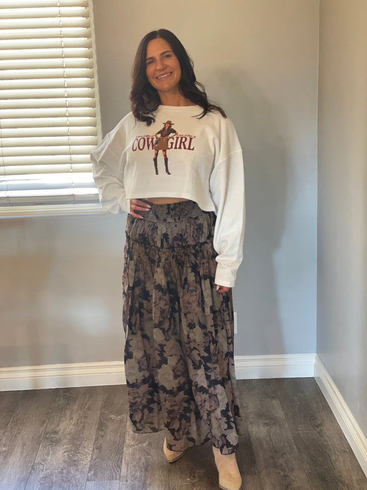 Floral-Print Smocked Tiered Maxi Skirt